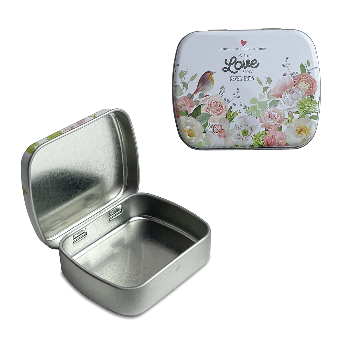 2.3 x 1.9 x 0.6 inches 9 Pcs Small Metal Tin Box Portable Small Container Storage Case With Solid Hinged Top for Drawing Pin Nail Art Bead Earring and Jewelry Craft Organizing
