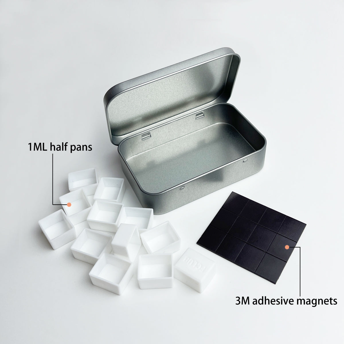 FCLUB Metal Empty Hinged Tins with 12pcs Magnetic Half Pans for DIY Travel Watercolor Painting