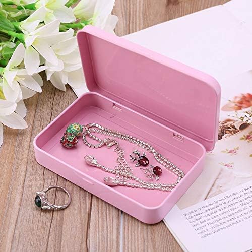 FCLUB 10Pcs Metal Hinged Tin Box Container, Portable Storage Container Kit with Lid for Home Storage,Pink