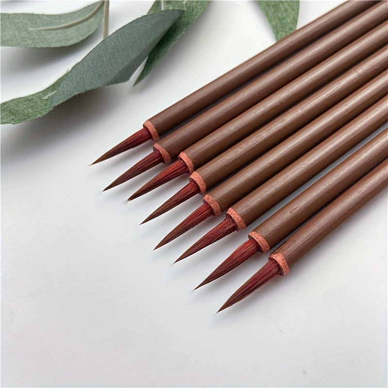 10pcs Small Red Hair Hook Line Brush, Chinese Painting Thin Golden Body Calligraphy Student Small Lettering Pen