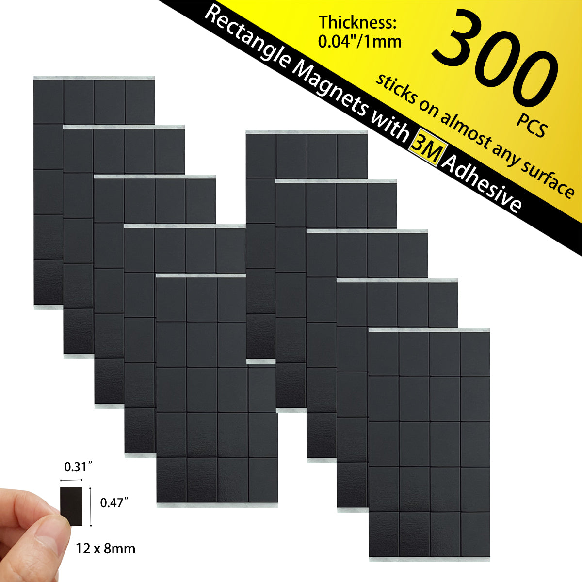 FCLUB 300Pcs Self Adhesive Magnets Squares Flexible Sticky Magnetic Strips Tapes Peel and Sticky Magnet Squares for DIY Crafts, School Art Projects