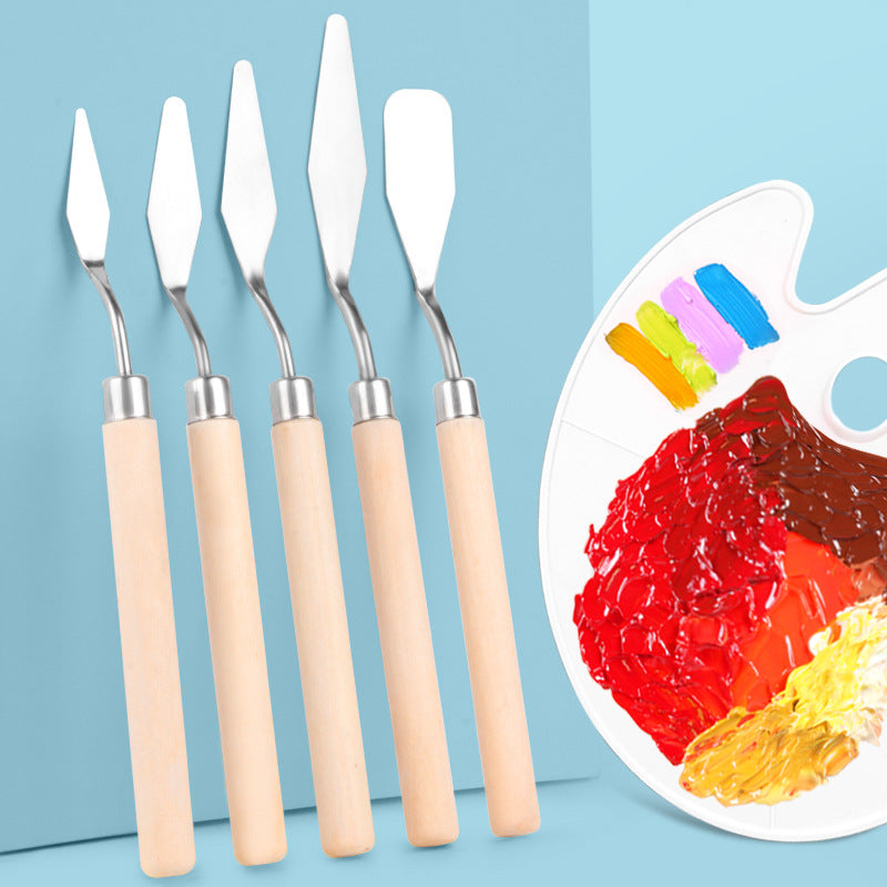 5Pcs Palette Knife Painting Stainless Steel Spatula Palette Knife Oil Paint Metal Knives Wood Handle