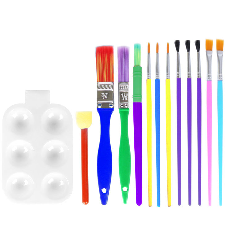 13Pcs Early Learning Kids Paint Kit - with Assorted Painting Brushes Stamps Sponges Palette