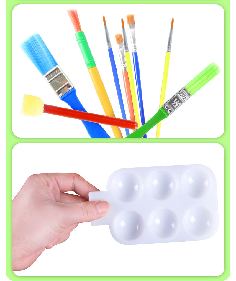 13Pcs Early Learning Kids Paint Kit - with Assorted Painting Brushes Stamps Sponges Palette