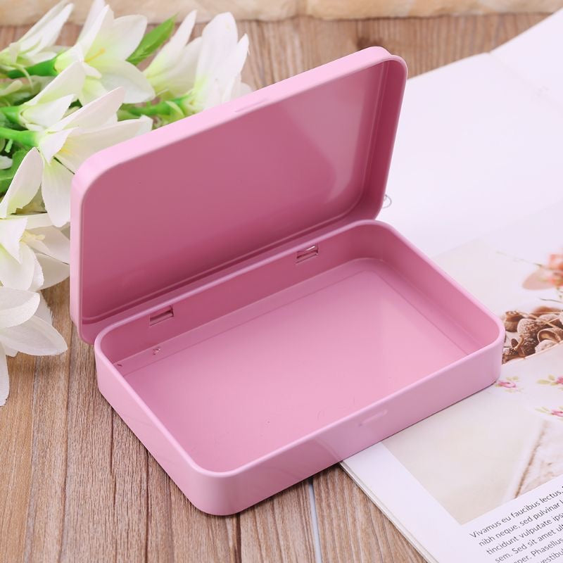 FCLUB 10Pcs Metal Hinged Tin Box Container, Portable Storage Container Kit with Lid for Home Storage,Pink