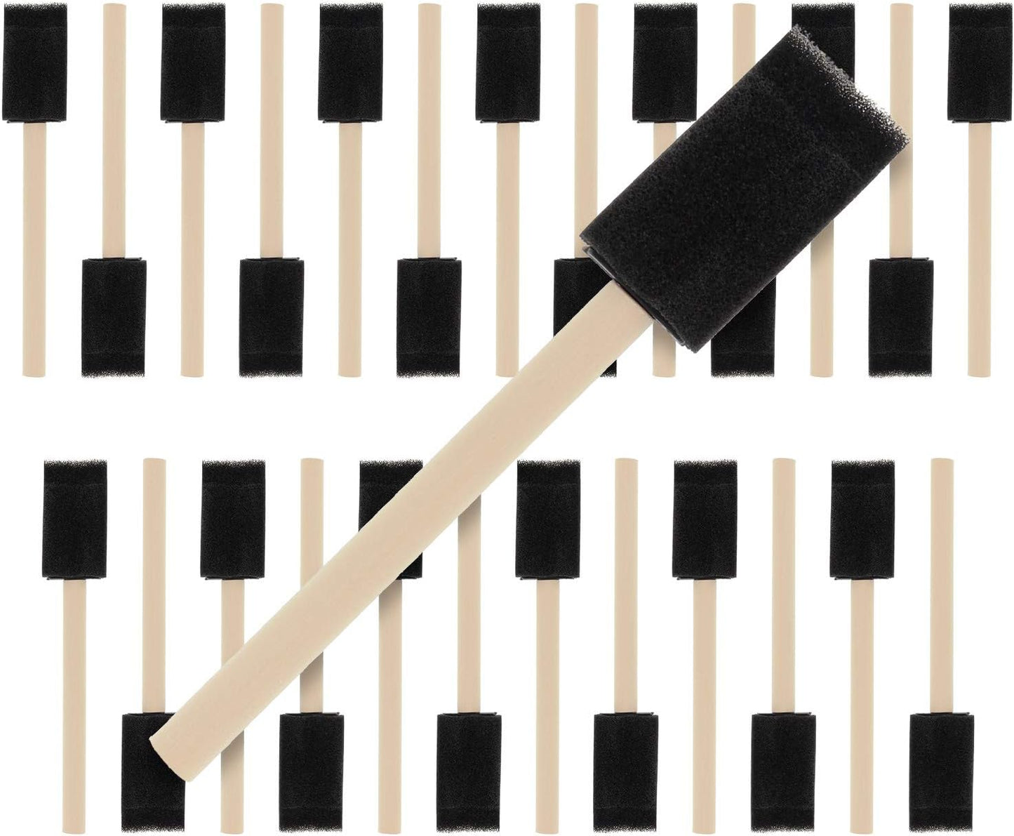 1 inch Foam Sponge Wood Handle Paint Brush Set (Value Pack of 25) - Lightweight, Durable and Great for Acrylics, Stains, Varnishes, Crafts, Art